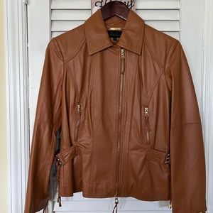 Brown/tan Luisa Ragnoli leather jacket from Florence Italy